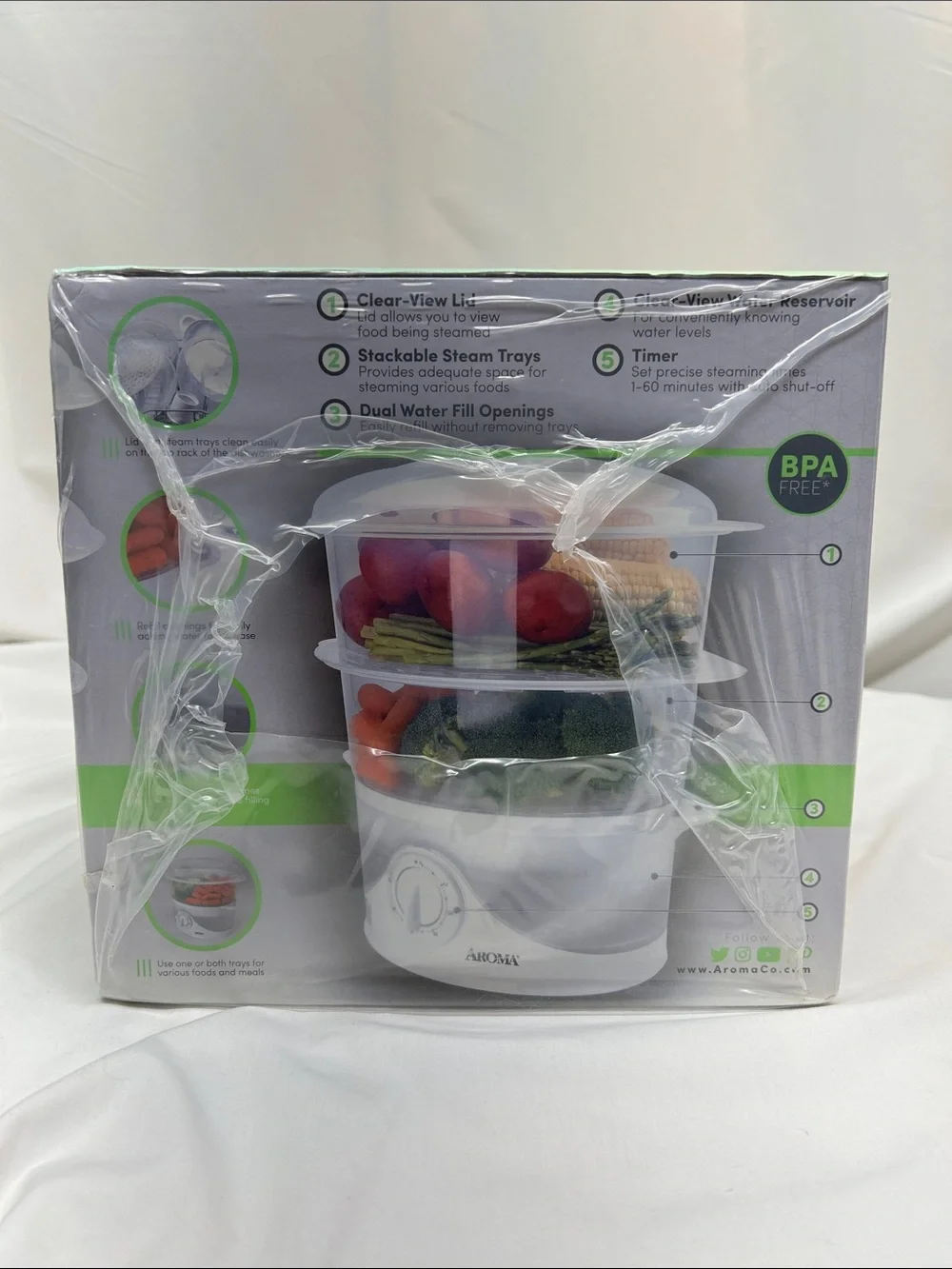 Aroma 6-Quart Food Steamer Stackable 2-Tier Baskets NEW IN BOX